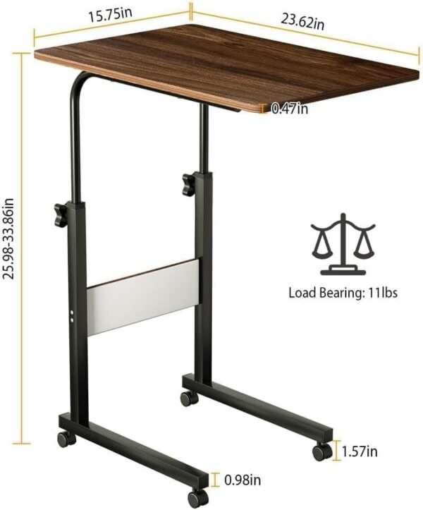 Emirates Living Adjustable Height Hospital Bed Table, Computer Desk With Smooth & Lockable Casters, Medical Bedsid, Works As Laptop Cart, Learning Reading Eating (Brown) - Image 5