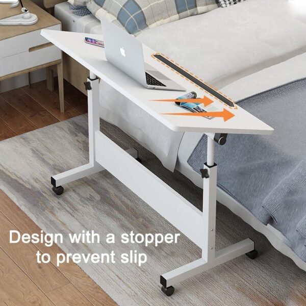 Emirates Living Mobile Standing Desk, Lifted Height Adjustable Bedside Laptop Desk Foldable Multifunctional Side Table Computer Desk for Bedroom Living Room Office Hospital Studio ((Warm White) - Image 3