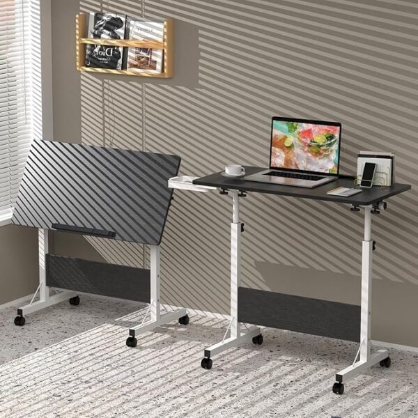 Emirates Living Mobile Standing Desk, Lifted Height Adjustable Bedside Laptop Desk Foldable Multifunctional Side Table Computer Desk for Bedroom Living Room Office Hospital Studio ((Warm White) - Image 13