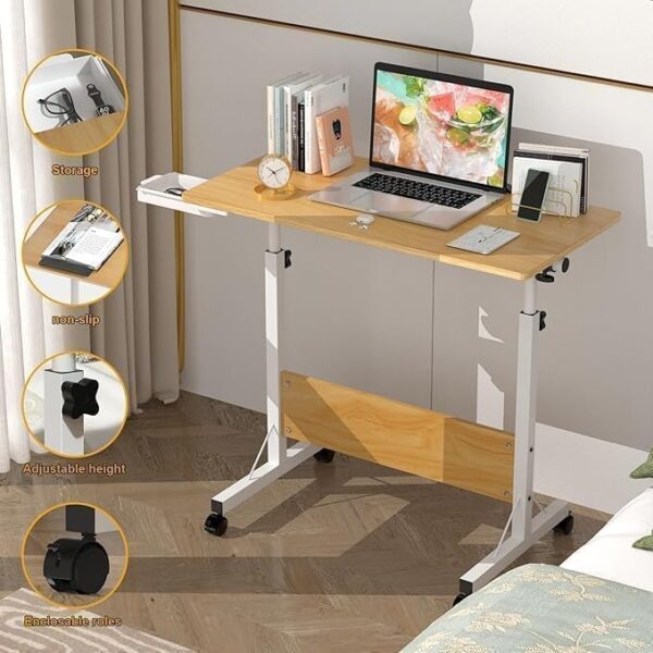 Emirates Living Mobile Standing Desk, Lifted Height Adjustable Bedside Laptop Desk Foldable Multifunctional Side Table Computer Desk for Bedroom Living Room Office Hospital Studio ((Warm White) - Image 17