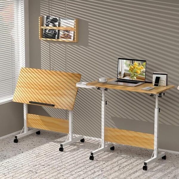 Emirates Living Mobile Standing Desk, Lifted Height Adjustable Bedside Laptop Desk Foldable Multifunctional Side Table Computer Desk for Bedroom Living Room Office Hospital Studio ((Warm White) - Image 18