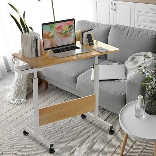 Emirates Living Mobile Standing Desk, Lifted Height Adjustable Bedside Laptop Desk Foldable Multifunctional Side Table Computer Desk for Bedroom Living Room Office Hospital Studio (Ancient oak)