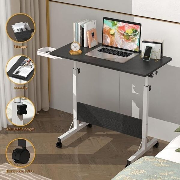 Emirates Living Mobile Standing Desk, Lifted Height Adjustable Bedside Laptop Desk Foldable Multifunctional Side Table Computer Desk for Bedroom Living Room Office Hospital Studio (Ancient oak) - Image 17