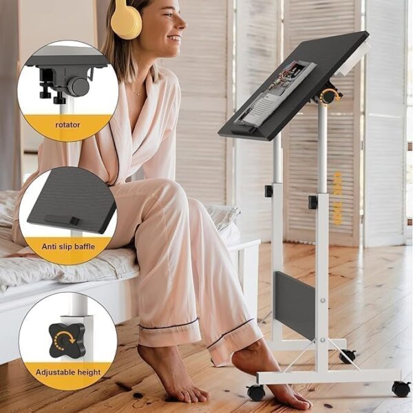 Emirates Living Mobile Standing Desk, Lifted Height Adjustable Bedside Laptop Desk Foldable Multifunctional Side Table Computer Desk for Bedroom Living Room Office Hospital Studio (Ancient oak) - Image 18