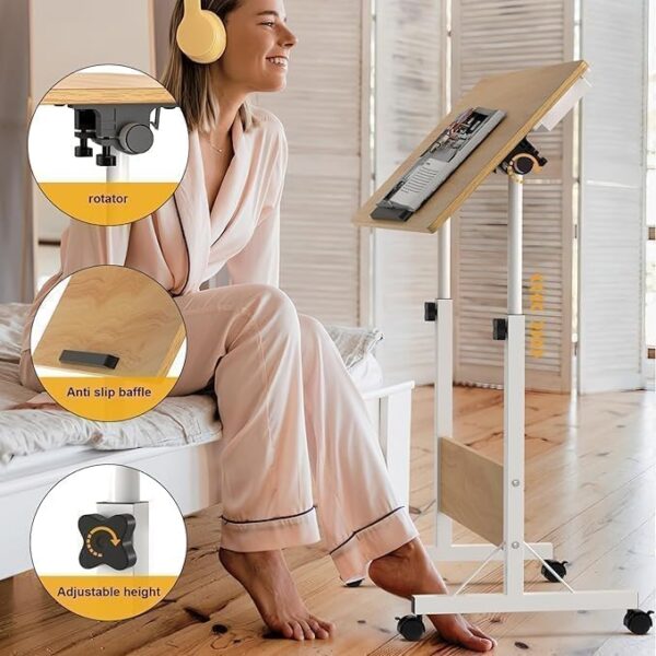 Emirates Living Mobile Standing Desk, Lifted Height Adjustable Bedside Laptop Desk Foldable Multifunctional Side Table Computer Desk for Bedroom Living Room Office Hospital Studio (Black) - Image 21