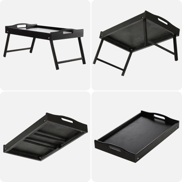 Emirates Living Multi-Function Bamboo Foldable Breakfast Table & Laptop Desk with Folding Legs and Handles - Versatile Bed Tray and Serving Table (BLACK) - Image 6