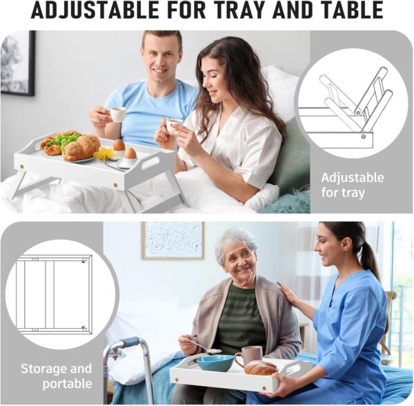 Emirates Living Multi-Function Bamboo Foldable Breakfast Table & Laptop Desk with Folding Legs and Handles - Versatile Bed Tray and Serving Table (WHITE) - Image 2