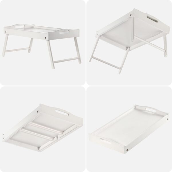Emirates Living Multi-Function Bamboo Foldable Breakfast Table & Laptop Desk with Folding Legs and Handles - Versatile Bed Tray and Serving Table (WHITE) - Image 4