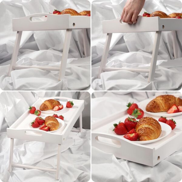 Emirates Living Multi-Function Bamboo Foldable Breakfast Table & Laptop Desk with Folding Legs and Handles - Versatile Bed Tray and Serving Table (WHITE) - Image 6