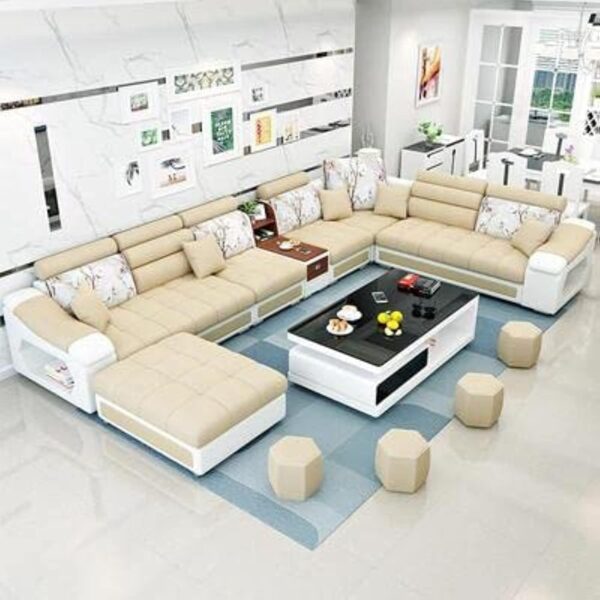 Emirates Living Modern Couch U Shaped Fabric Living Room Furniture Chaise Lounge Recliner Sectional L Shape Corner Sofa Sets (Beige)