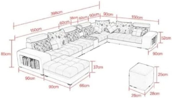 Emirates Living Modern Couch U Shaped Fabric Living Room Furniture Chaise Lounge Recliner Sectional L Shape Corner Sofa Sets (Beige) - Image 2