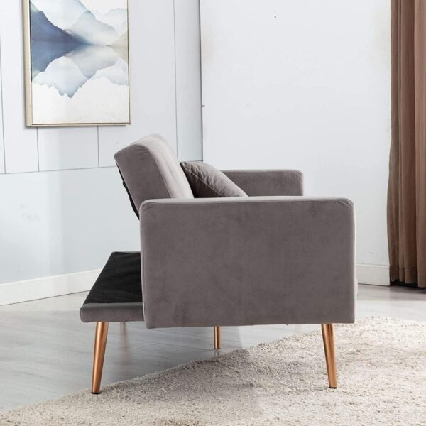 Emirates Living Light Luxury Velvet Convertible Modern Sofa Cum Bed (Grey) - Image 3