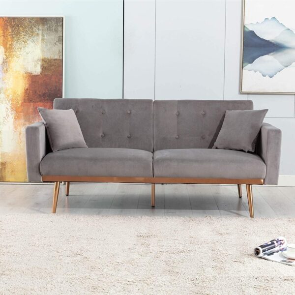 Emirates Living Light Luxury Velvet Convertible Modern Sofa Cum Bed (Grey) - Image 7