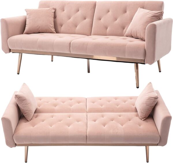 Emirates Living Light Luxury Velvet Convertible Modern Sofa Cum Bed (Grey) - Image 26