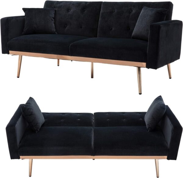 Emirates Living Light Luxury Velvet Convertible Modern Sofa Cum Bed (Black)