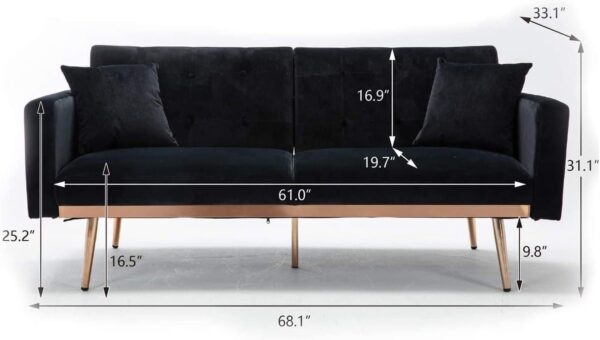 Emirates Living Light Luxury Velvet Convertible Modern Sofa Cum Bed (Black) - Image 3