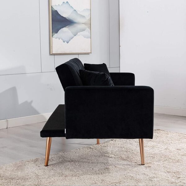 Emirates Living Light Luxury Velvet Convertible Modern Sofa Cum Bed (Black) - Image 6
