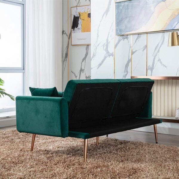 Emirates Living Light Luxury Velvet Convertible Modern Sofa Cum Bed (Black) - Image 9