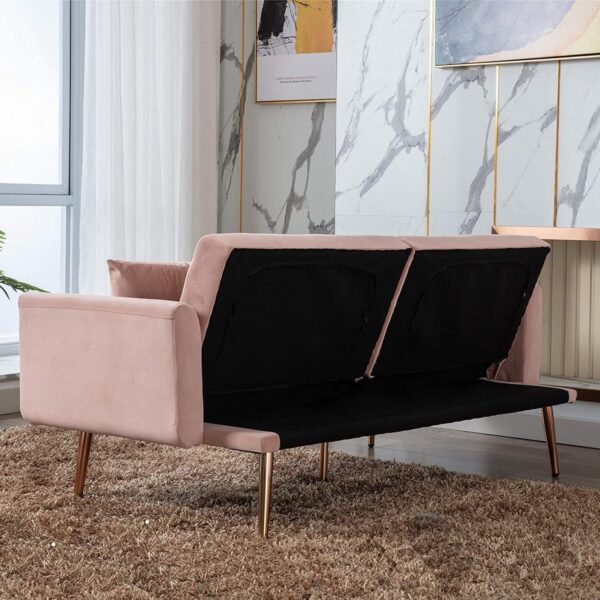 Emirates Living Light Luxury Velvet Convertible Modern Sofa Cum Bed (Black) - Image 23