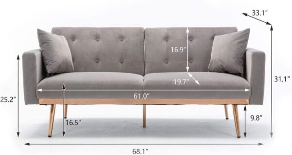 Emirates Living Light Luxury Velvet Convertible Modern Sofa Cum Bed (Black) - Image 26