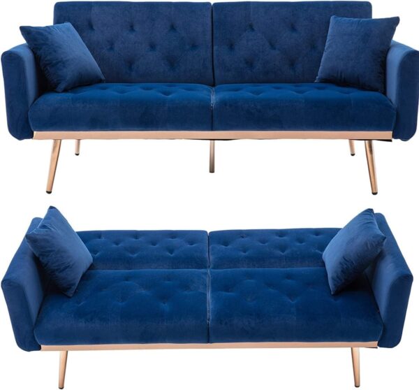 Emirates Living Light Luxury Velvet Convertible Modern Sofa Cum Bed (Blue)