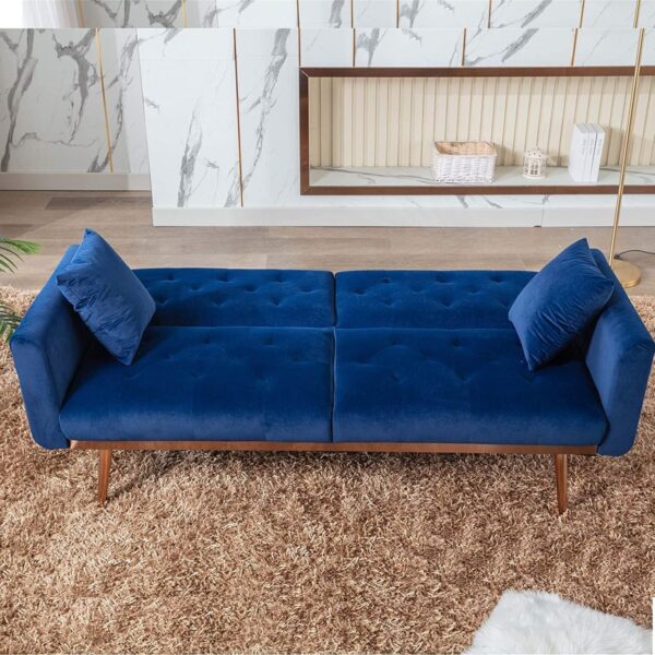 Emirates Living Light Luxury Velvet Convertible Modern Sofa Cum Bed (Blue) - Image 2