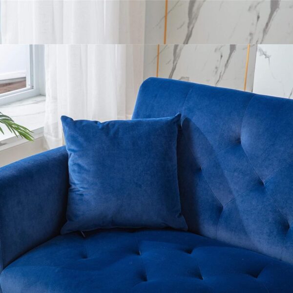 Emirates Living Light Luxury Velvet Convertible Modern Sofa Cum Bed (Blue) - Image 4