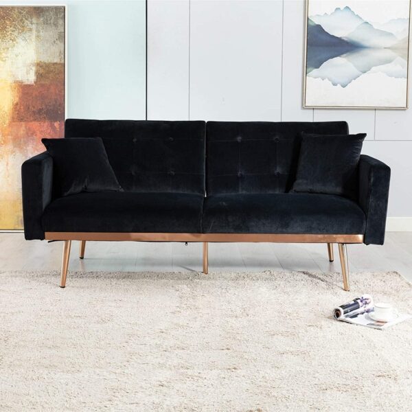 Emirates Living Light Luxury Velvet Convertible Modern Sofa Cum Bed (Blue) - Image 16
