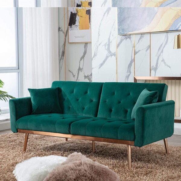 Emirates Living Light Luxury Velvet Convertible Modern Sofa Cum Bed (Dark Green) - Image 4