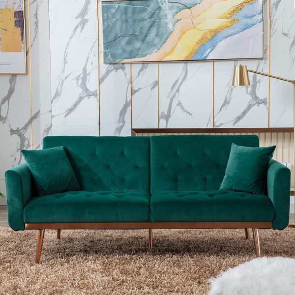 Emirates Living Light Luxury Velvet Convertible Modern Sofa Cum Bed (Dark Green) - Image 6