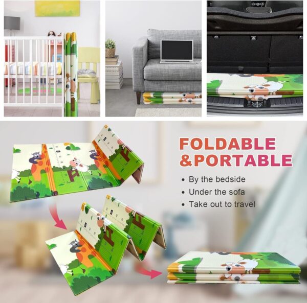 EMIRATES LIVING Baby Play Mat, Large XPE Waterproof Foam Foldable Baby Crawling Mat with Reversible Animals&Jungle Double-Sided Patterns, Anti-Slip Floor Playing Mats(79"×71") (ANIMAL PRINT) - Image 4