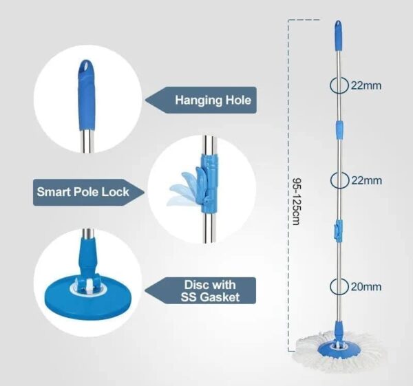 Emirates Living 360° Spin Steel Bowl Bucket Mop set, Cleaning Mop and Bucket Set, Microfiber Spin Mop and Bucket Set, Mop and Bucket Kit for a Deep Clean with Two Refills (Blue) - Image 3