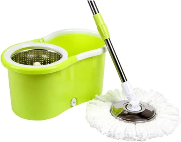 Emirates Living 360° Spin Steel Bowl Bucket Mop set, Cleaning Mop and Bucket Set, Microfiber Spin Mop and Bucket Set, Mop and Bucket Kit for a Deep Clean with Two Refills (Green)