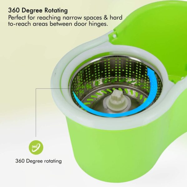 Emirates Living 360° Spin Steel Bowl Bucket Mop set, Cleaning Mop and Bucket Set, Microfiber Spin Mop and Bucket Set, Mop and Bucket Kit for a Deep Clean with Two Refills (Green) - Image 7