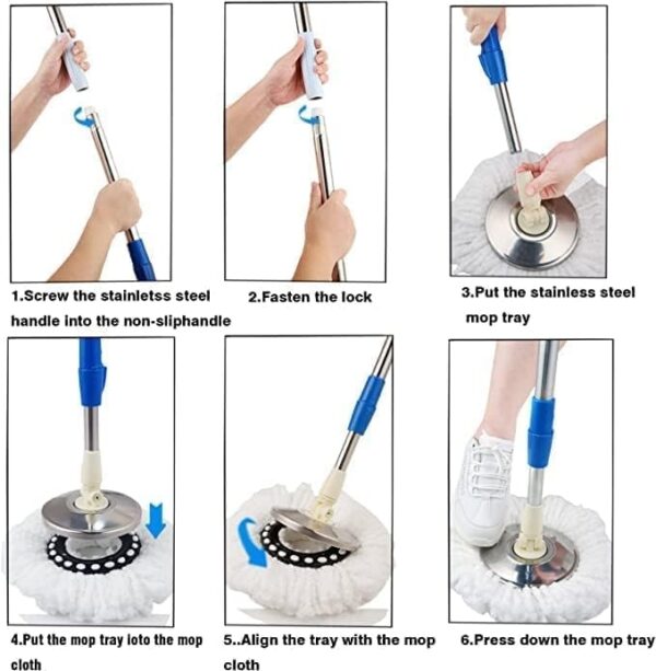 Emirates Living 360° Spin Steel Bowl Bucket Mop set, Cleaning Mop and Bucket Set, Microfiber Spin Mop and Bucket Set, Mop and Bucket Kit for a Deep Clean with Two Refills (Green) - Image 11