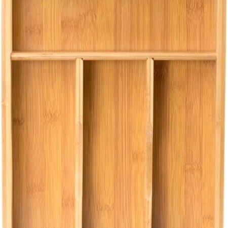 Emirates Living Bamboo Kitchen Drawer Organizer Wooden Silverware Utensil Tray Holder with 4 Small Narrow Compartments for Cutlery Spoons Forks Knives Storage Flatware Organizer (ND-33167-P)