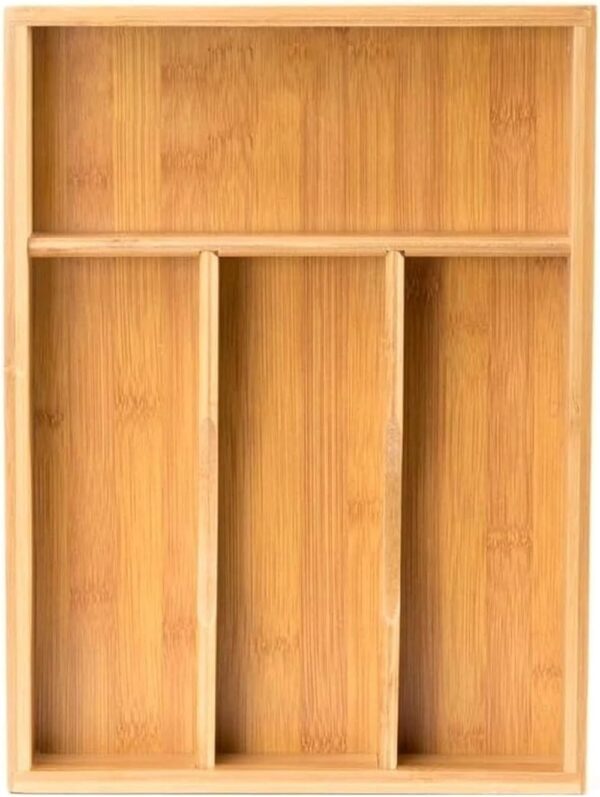 Emirates Living Bamboo Kitchen Drawer Organizer Wooden Silverware Utensil Tray Holder with 4 Small Narrow Compartments for Cutlery Spoons Forks Knives Storage Flatware Organizer (ND-33167-P)