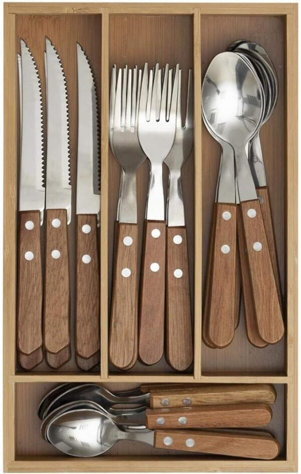 Emirates Living Bamboo Kitchen Drawer Organizer Wooden Silverware Utensil Tray Holder with 4 Small Narrow Compartments for Cutlery Spoons Forks Knives Storage Flatware Organizer (ND-33167-P) - Image 3