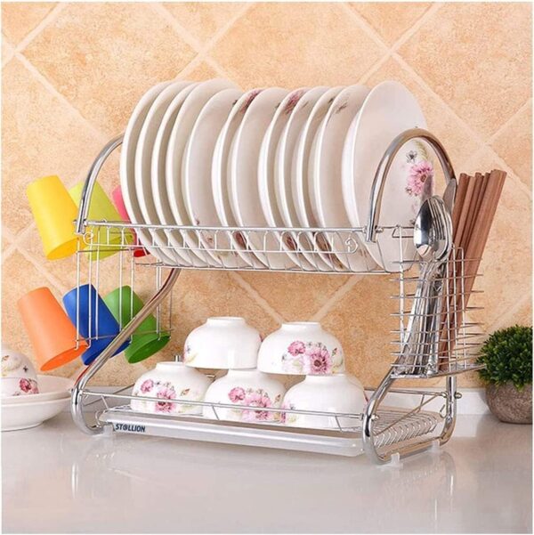 EMIRATES LIVING 2 Tiers Kitchen Dish Cup Drying Rack Holder Organizer Drainer Dryer Tray Cutlery by dish holder Multifunctional - NW-30265 - Image 2