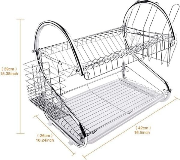 EMIRATES LIVING 2 Tiers Kitchen Dish Cup Drying Rack Holder Organizer Drainer Dryer Tray Cutlery by dish holder Multifunctional - NW-30265 - Image 4