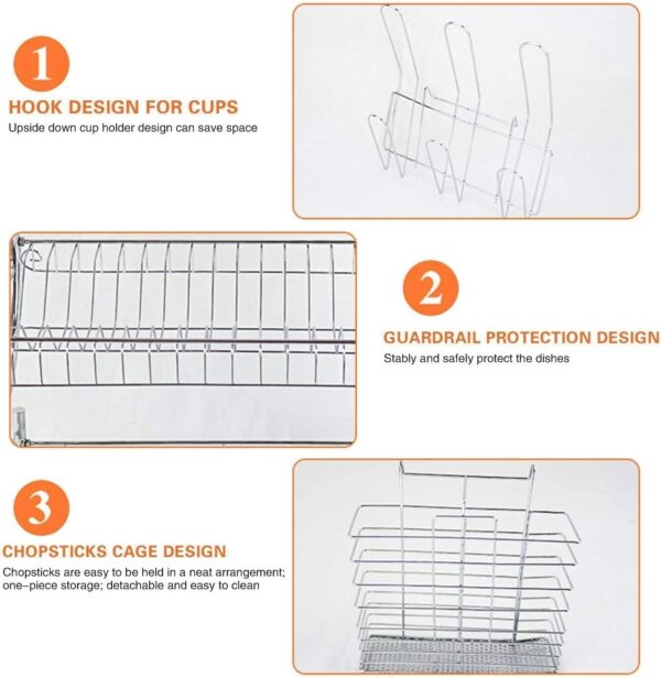 EMIRATES LIVING 2 Tiers Kitchen Dish Cup Drying Rack Holder Organizer Drainer Dryer Tray Cutlery by dish holder Multifunctional - NW-30265 - Image 6