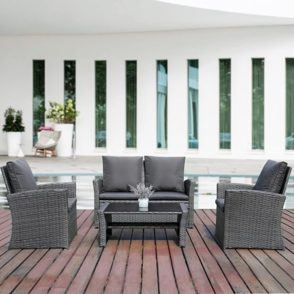Emirates Living Garden Lounge Set 4 Piece with Cushions Patio Outdoor Lawn Yard Terrace Balcony Seat Seating Sitting Chair Furniture Poly Rattan Brown - Image 3