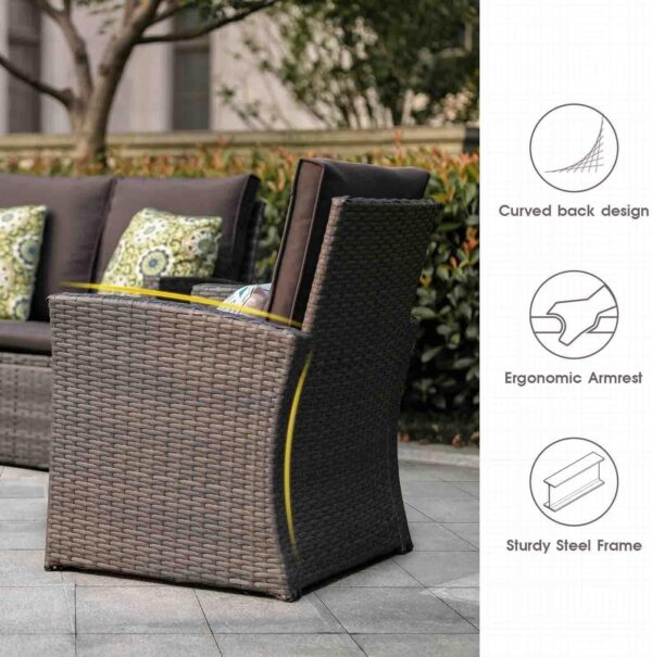Emirates Living Garden Lounge Set 4 Piece with Cushions Patio Outdoor Lawn Yard Terrace Balcony Seat Seating Sitting Chair Furniture Poly Rattan Brown - Image 4