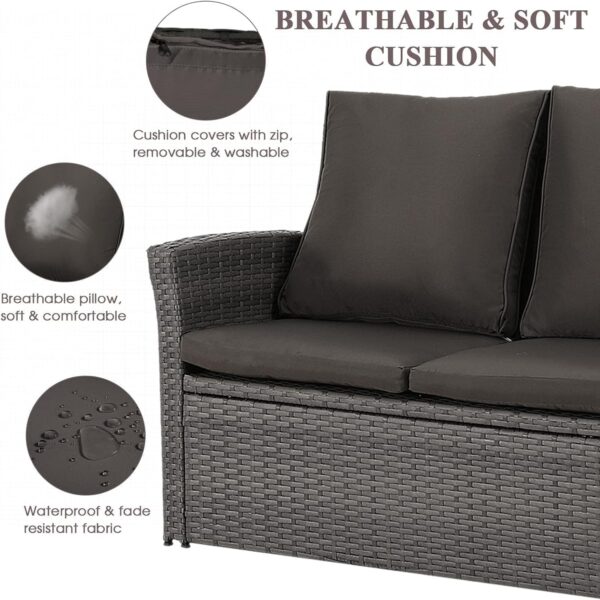 Emirates Living Garden Lounge Set 3 Piece with Cushions Patio Outdoor Lawn Yard Terrace Balcony Seat Seating Sitting Chair Furniture Poly Rattan Brown - Image 8