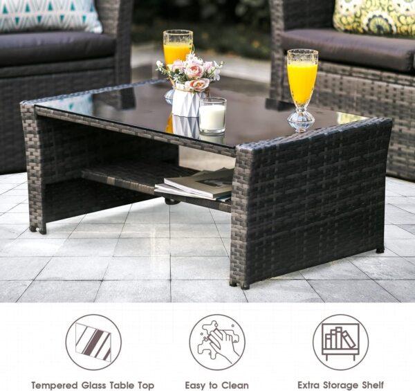 Emirates Living Garden Lounge Set 3 Piece with Cushions Patio Outdoor Lawn Yard Terrace Balcony Seat Seating Sitting Chair Furniture Poly Rattan Brown - Image 12