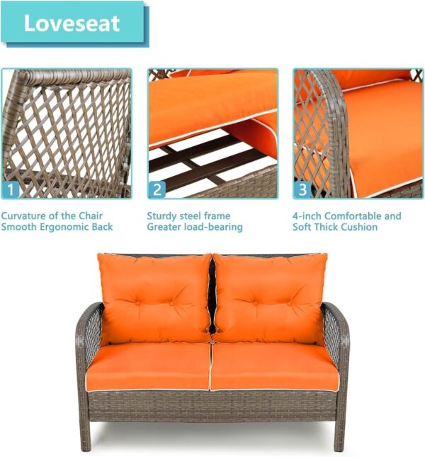 Emirates Living Outdoor 4-Piece Rocking Chair Set, Bistro Furniture Wicker Patio Chairs with Cushion, Tempered Glass Table for Backyard Porch Luxury sofa set (ORANGE) - Image 2