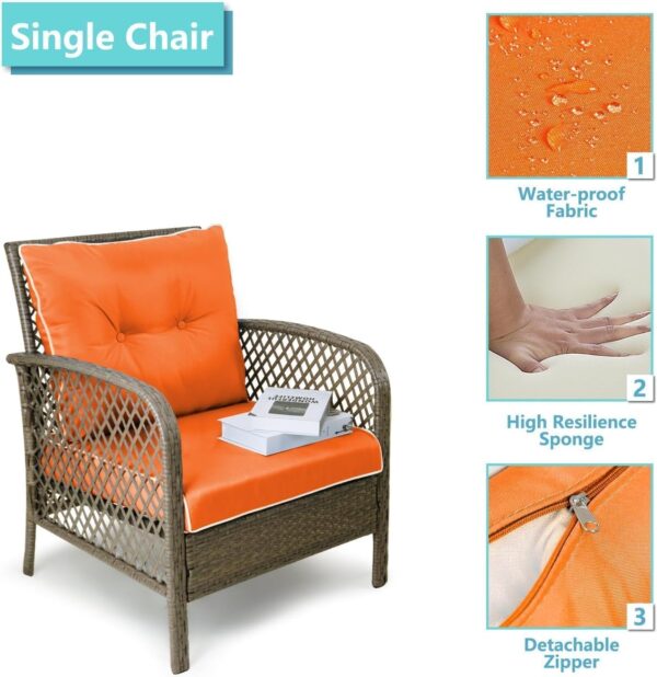 Emirates Living Outdoor 4-Piece Rocking Chair Set, Bistro Furniture Wicker Patio Chairs with Cushion, Tempered Glass Table for Backyard Porch Luxury sofa set (ORANGE) - Image 3