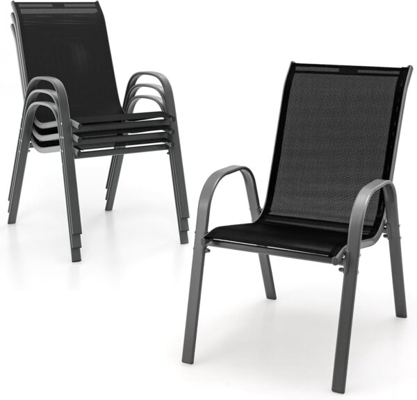Emirates Living Patio Chairs, Stackable Patio Chairs with Armrests and Breathable Seat Fabric, Outdoor Dining Chair for Patio, Pool Side, Backyard | steel frame with powder coating (Classic, Black)