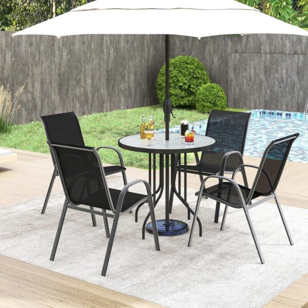 Emirates Living Patio Chairs, Stackable Patio Chairs with Armrests and Breathable Seat Fabric, Outdoor Dining Chair for Patio, Pool Side, Backyard | steel frame with powder coating (Classic, Black) - Image 2