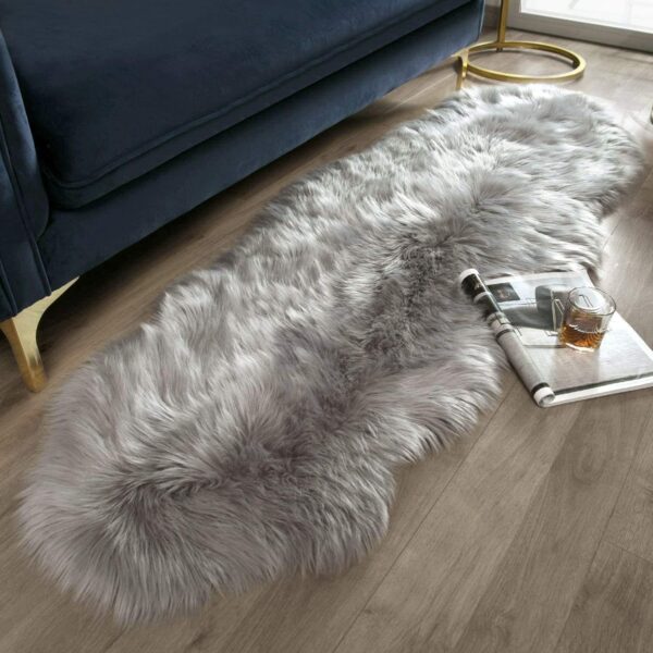 Emirates Living Ultra-Soft Fluffy Rug Faux Sheepskin Fur Area Rug Shaggy Couch Cover Seat Cushion Furry Runner Area Rugs Soft Fluffy Carpets For Living room Size:(60x180 cm) (GRAY)